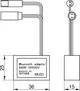 Bluetooth-Adapter von Keuco mit zwei Anschlüssen und einer rechteckigen Basis. Maße und spezifische Details sind im Diagramm dargestellt.